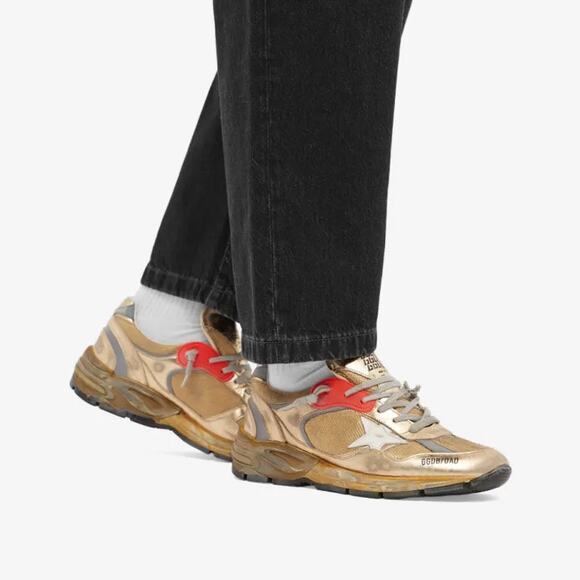 Golden Goose Dad Net Distressed Low Top Running Sneakers Gold/White Mens Size 12 - Picture 1 of 16